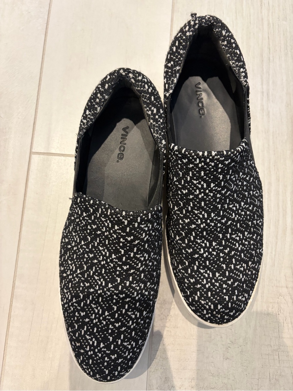 Vince Black & White Knit Slip-On Sneakers